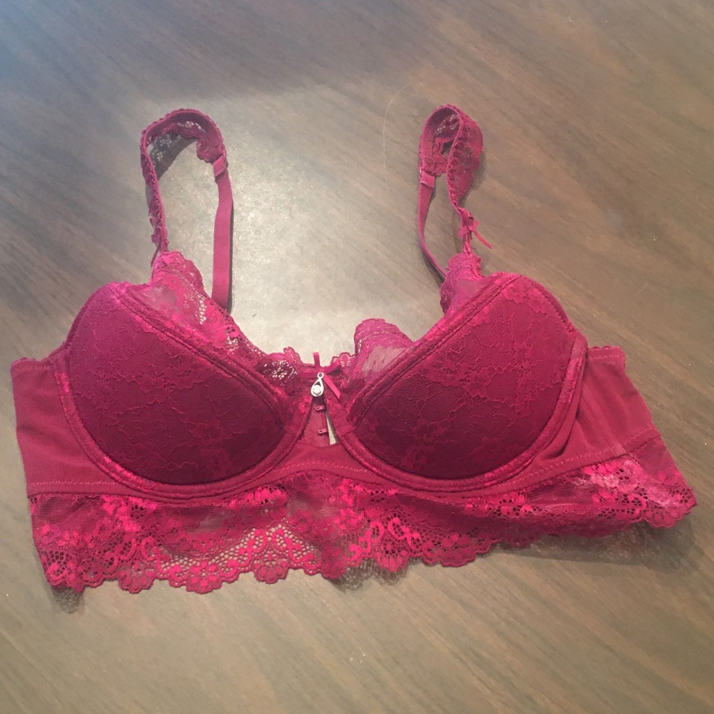 Maroon Red Lace Bra 36D